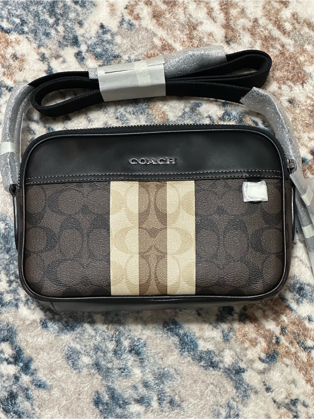 NWT COACH Graham Signature Canvas Crossbody Bag with Stripe